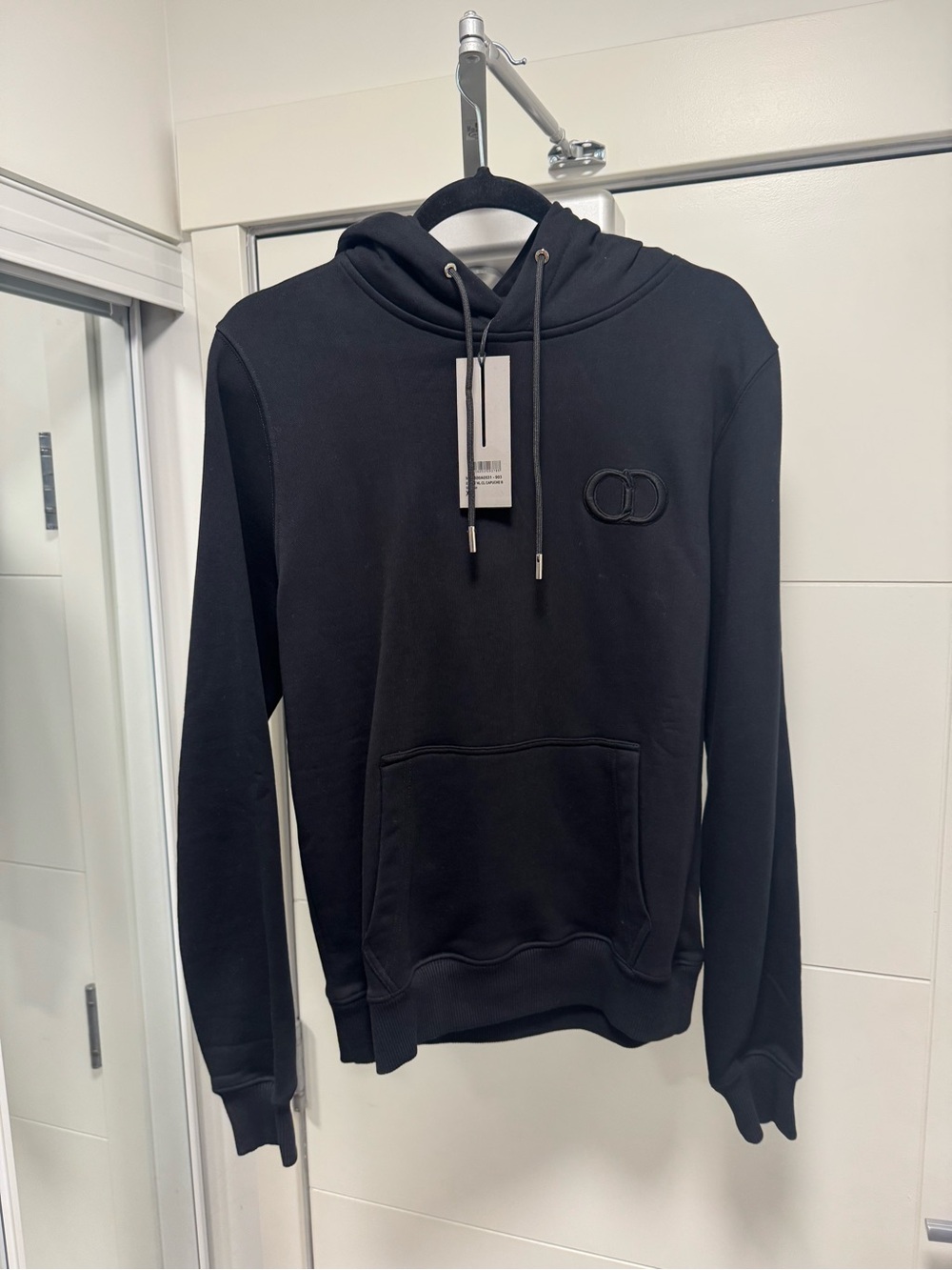 Dior Men's Black Hooded Sweatshirt with Tonal CD Emblem